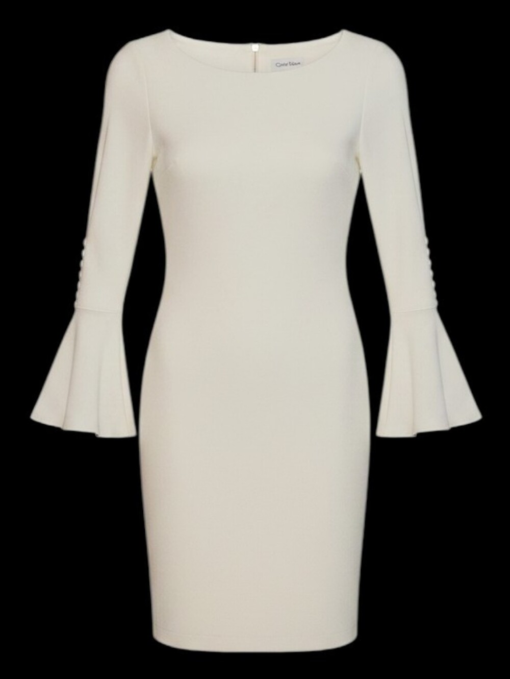 Calvin Klein Sophistocated White Midi Sheath Dress with Bell Sleeves Size 6